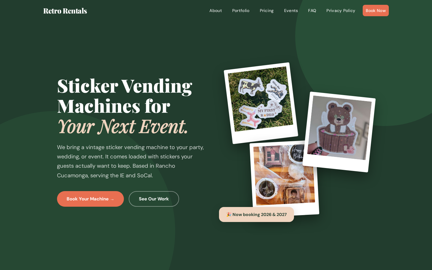 Retro Rentals live website homepage